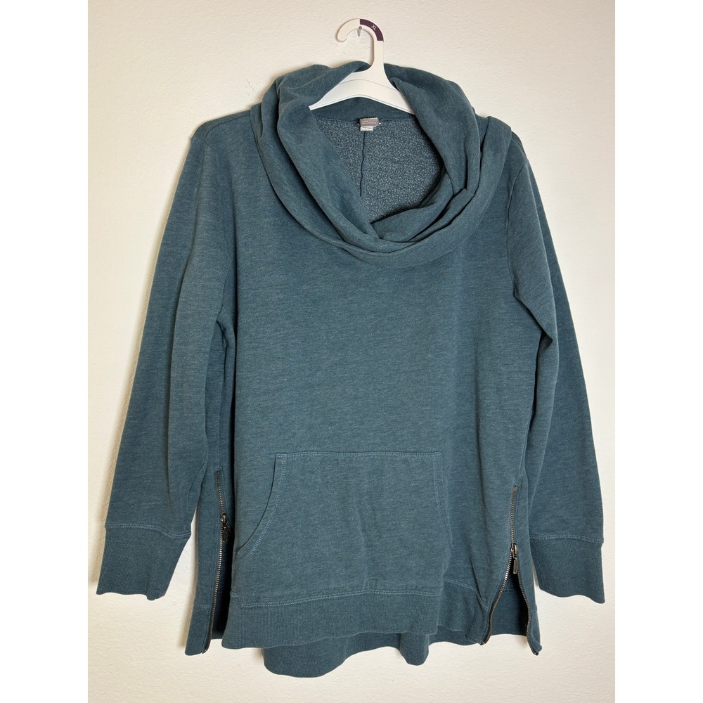 Old Navy Active Womens XL‎ Teal Cowl Neck Side Zip Kangaroo Pocket Sweatshirt